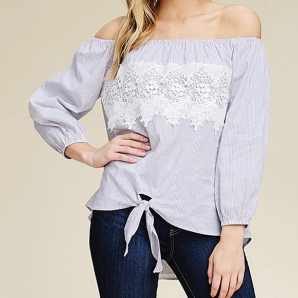 Tops - LAST CHANCE!! 🆕 OFF SHOULDER LACE STRIPED TOP